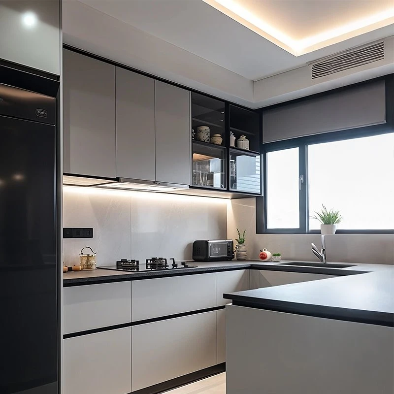 Light Gray Handleless Kitchen Cabinets