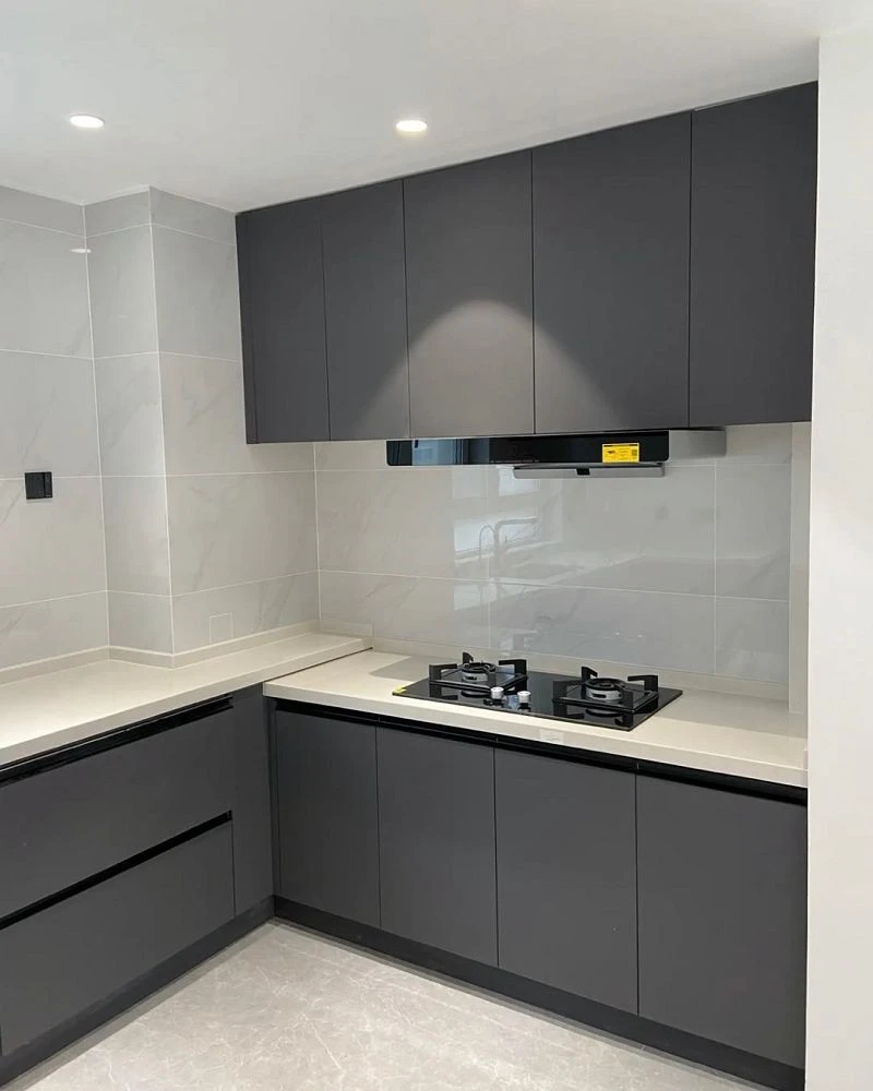 dark gray handleless L shaped kitchen cabinets 2001 dark gray handleless L shaped kitchen cabinets 2001