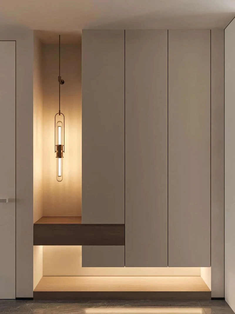 Minimalist beige floating shoe cabinet001 Minimalist beige floating shoe cabinet001