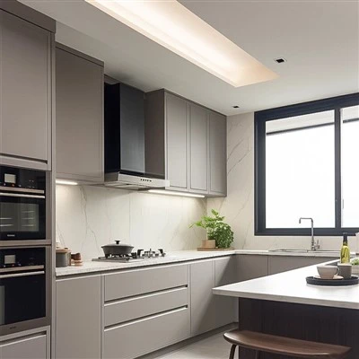 Set Cabinet Cegin Siâp L Llwyd Modern